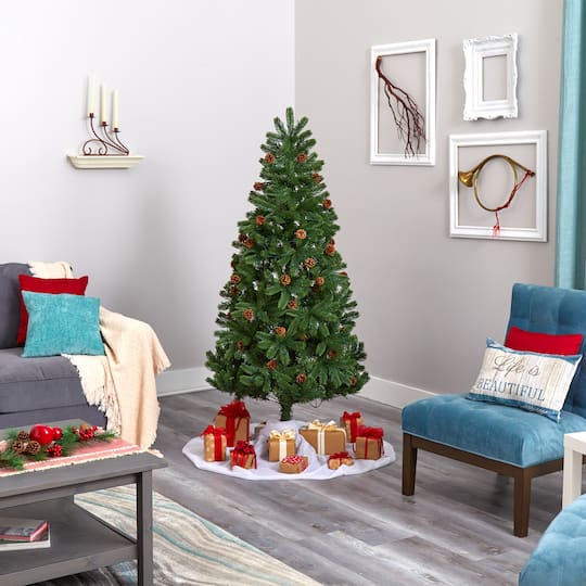 6ft. Pre-Lit Rocky Mountain Spruce & Pinecone Artificial Christmas Tree, Clear LED Lights